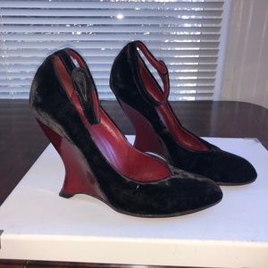 Black Velvet Wedge Heels  Sz 7 - Tom Ford YSL 2004